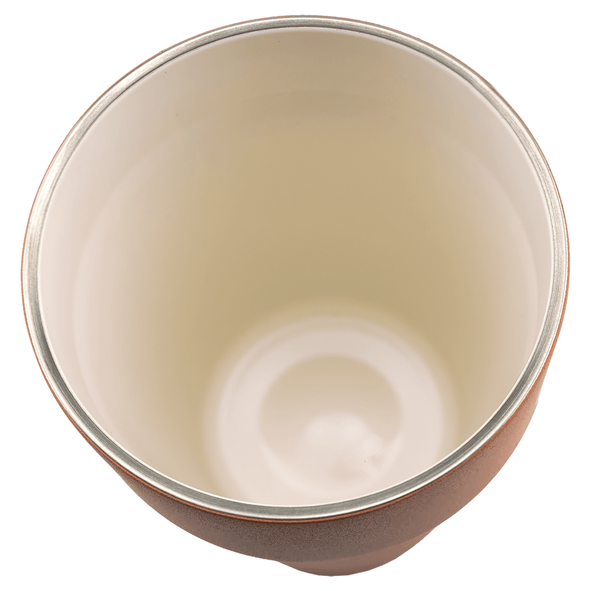 Looking inside the 13 oz. tumbler at its smooth cream ceramic lining
