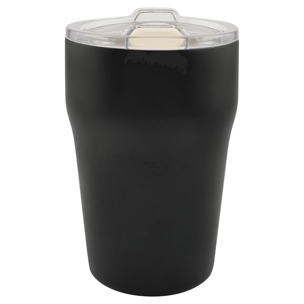 Black 13 oz. ceramic-lined stackable tumbler with clear slider lid