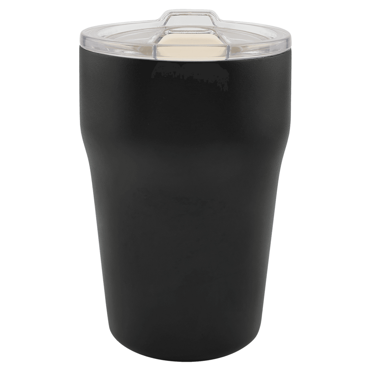 Black 13 oz. ceramic-lined stackable tumbler with clear slider lid