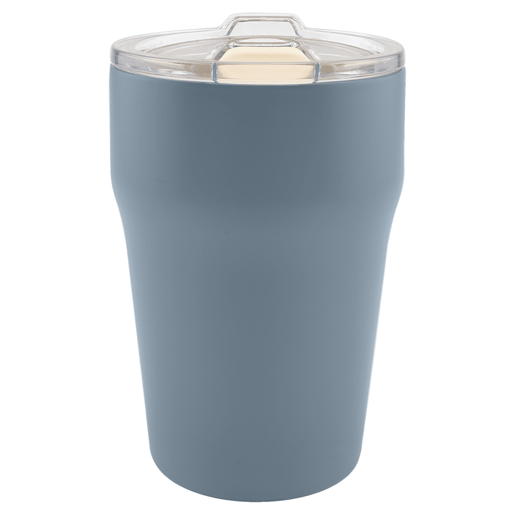 Dusty blue 13 oz. ceramic-lined stackable tumbler with clear slider lid