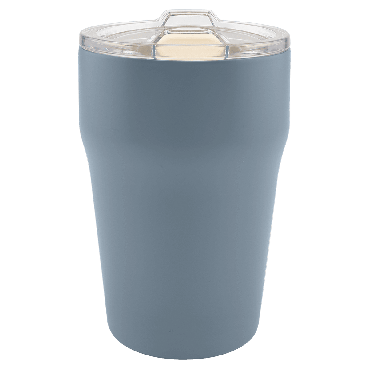 Dusty blue 13 oz. ceramic-lined stackable tumbler with clear slider lid