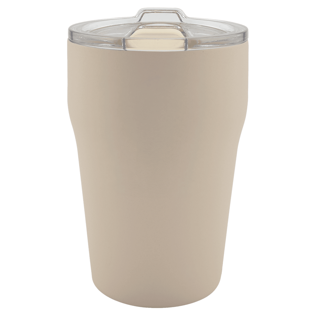 Warm sand 13 oz. ceramic-lined stackable tumbler with clear slider lid