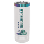 White 22 oz. skinny tumbler with an iridescent prism ring and clear slider lid