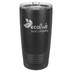 All-black 20 oz. ringneck tumbler with a blacked-out band and clear slider lid, shown with a sample engraving