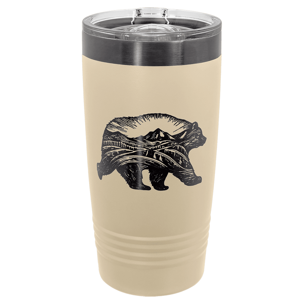 Warm sand 20 oz. ringneck tumbler with a ghost black plated ring and clear slider lid