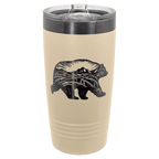 Warm sand 20 oz. ringneck tumbler with a ghost black plated ring and clear slider lid