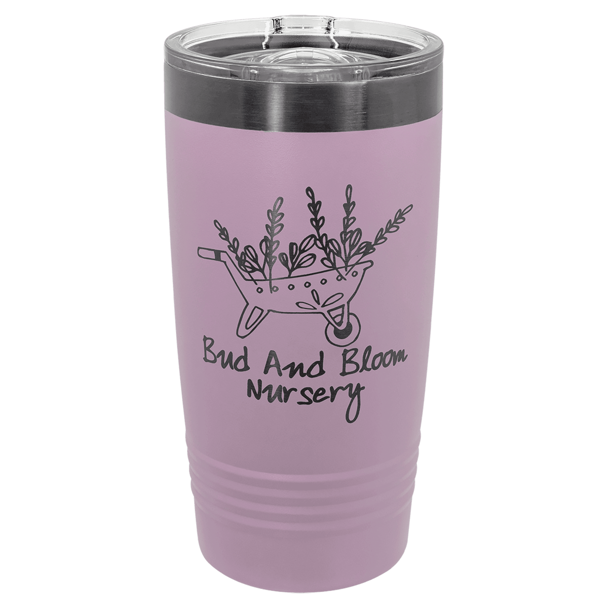 Moody lilac 20 oz. ringneck tumbler with a ghost black plated ring and clear slider lid