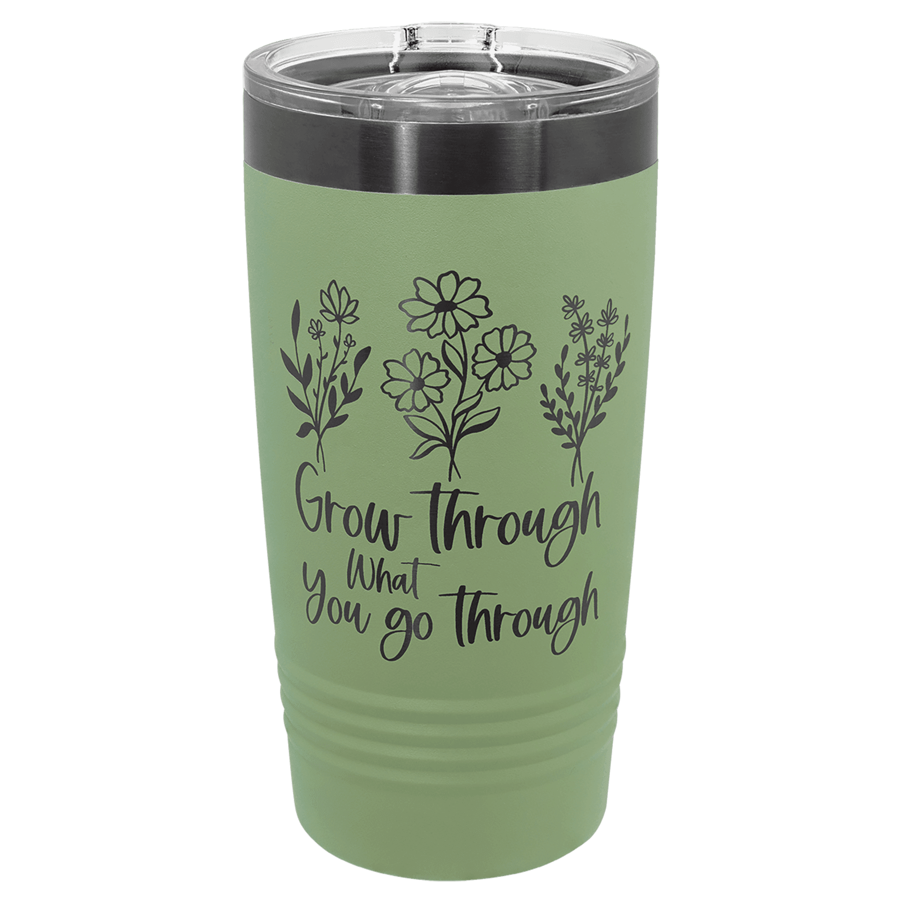 Summer sage 20 oz. ringneck tumbler with a ghost black plated ring and clear slider lid