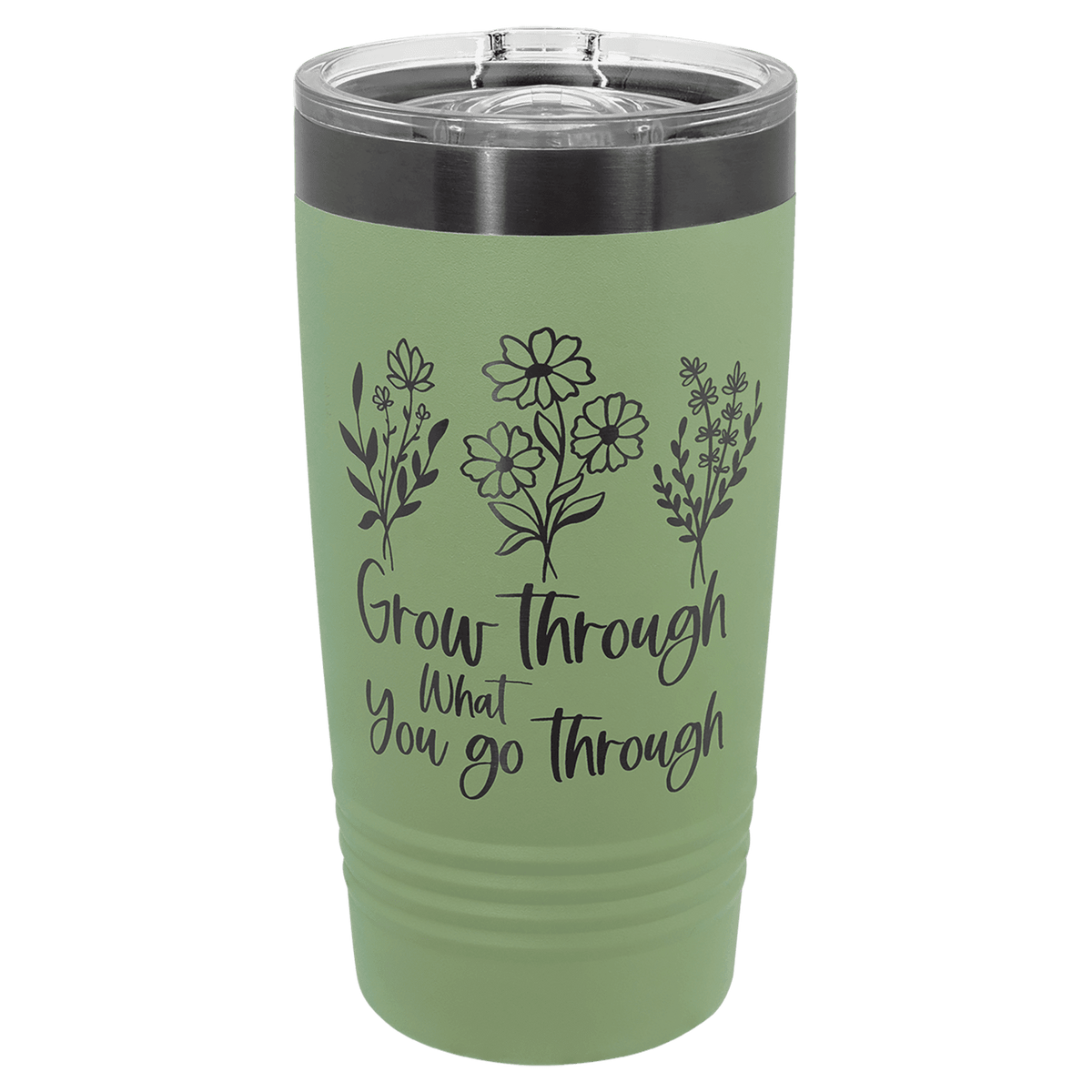 Summer sage 20 oz. ringneck tumbler with a ghost black plated ring and clear slider lid