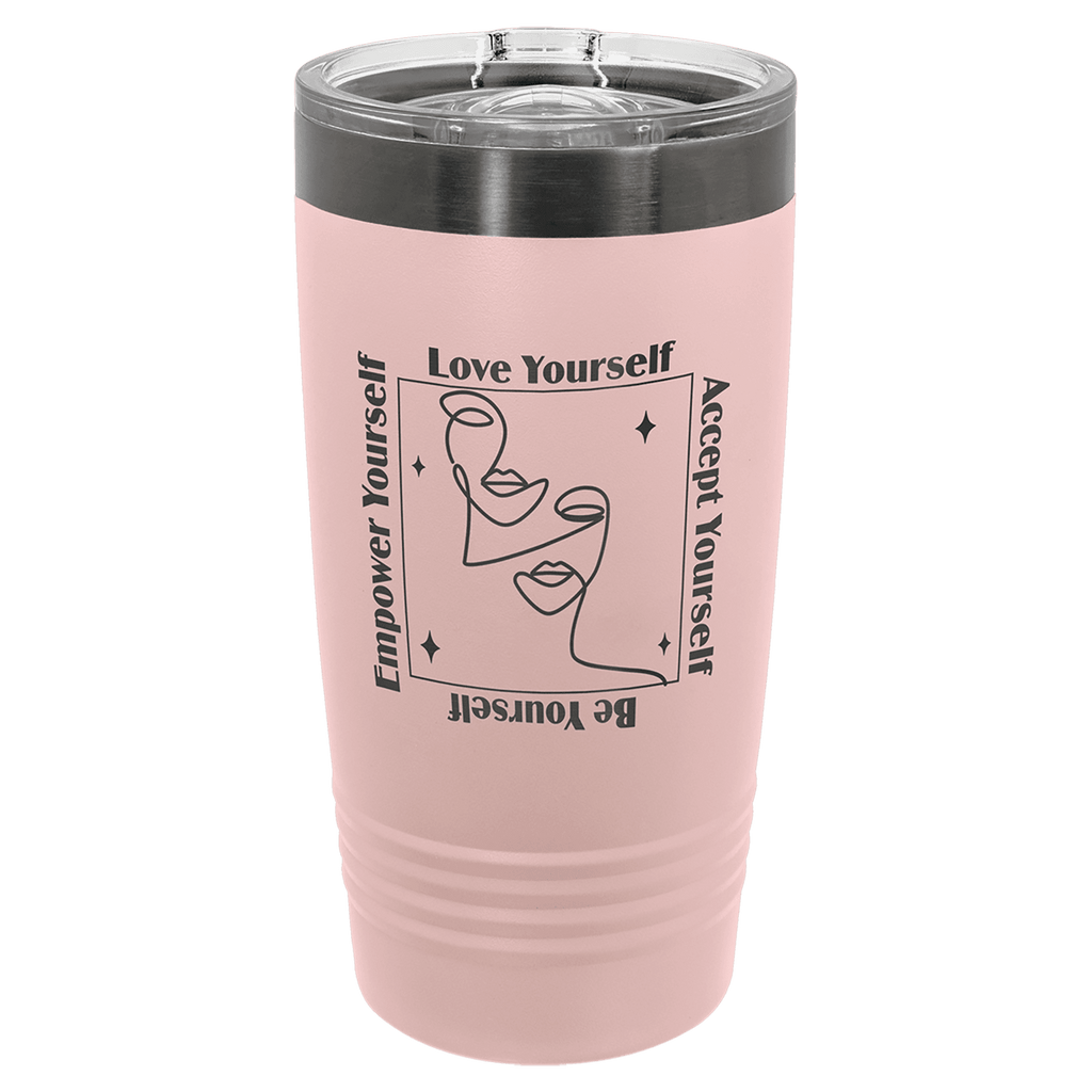 Blush 20 oz. ringneck tumbler with a ghost black plated ring and clear slider lid