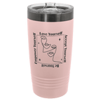 Blush 20 oz. ringneck tumbler with a ghost black plated ring and clear slider lid