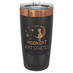 Black 20 oz. ringneck tumbler with a rose gold plated ring and clear slider lid
