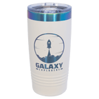 White 20 oz. ringneck tumbler with an iridescent prism ring and clear slider lid