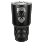 All-black 30 oz. ringneck tumbler with a blacked-out band and clear slider lid, shown with a sample engraving