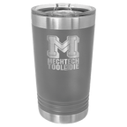 Dark gray powder-coated 16 oz. insulated pint with a stainless steel rim and base and clear slider lid, shown with a sample engraving