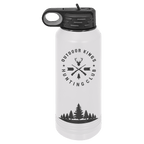 White 32 oz. insulated water bottle with a ghost black plated band and flip-top straw lid