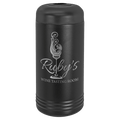 Black insulated wine bottle chiller engraved with a wine tasting room logo