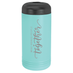Teal insulated wine bottle chiller engraved with script lettering