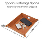 Large leatherette valet tray holding keys, a phone and a wallet, 10.75 by 8.5 inches when snapped — custom engraved valet tray by Solano Laser Craft