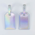 Holographic leatherette luggage tag, front and back, with buckle strap