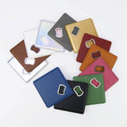 Leatherette bottle opener coasters in twelve colors with stainless steel openers — custom engraved bottle opener coasters by Solano Laser Craft