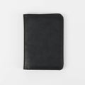 Black leatherette passport wallet, closed front view
