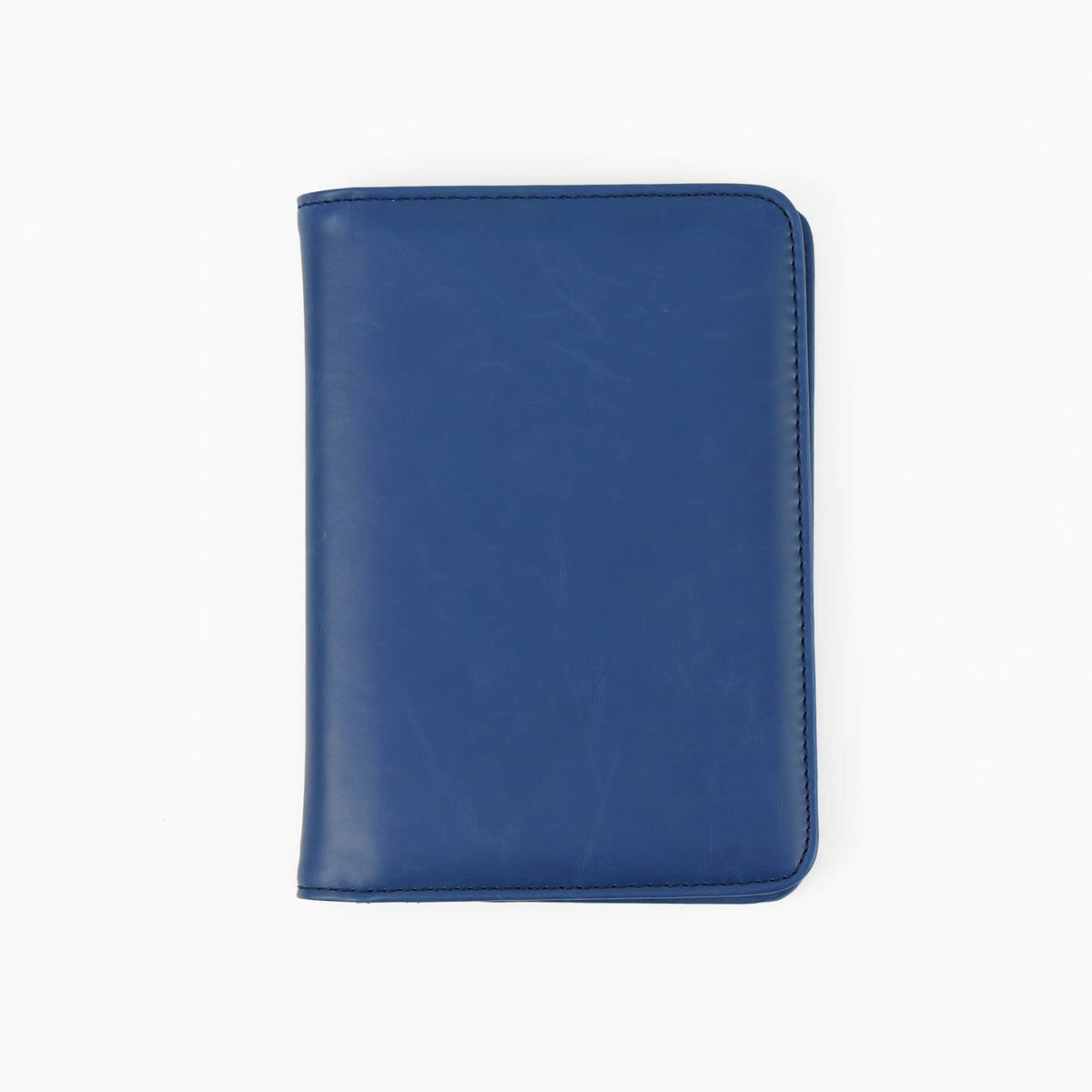 Navy leatherette passport wallet, closed front view