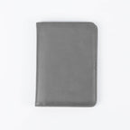Gray leatherette passport wallet, closed front view