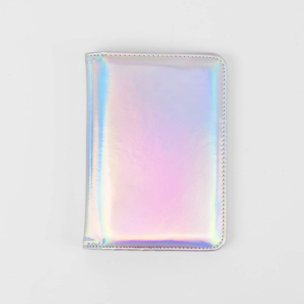 Holographic leatherette passport wallet, closed front view