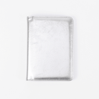 Metallic silver leatherette passport wallet, closed front view
