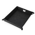 Black leatherette dump tray assembled with gunmetal corner snaps