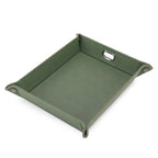 Sage green leatherette dump tray assembled with gunmetal corner snaps