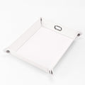 White leatherette dump tray assembled with gunmetal corner snaps