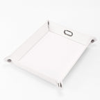 White leatherette dump tray assembled with gunmetal corner snaps
