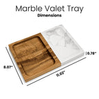 Dimension diagram of the marble and wood valet tray: 11.02 inches long, 8.07 inches wide, 0.78 inches high