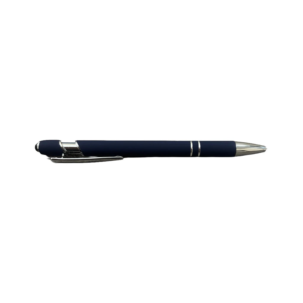 Navy Blue soft touch stylus pen with chrome accents and stylus tip