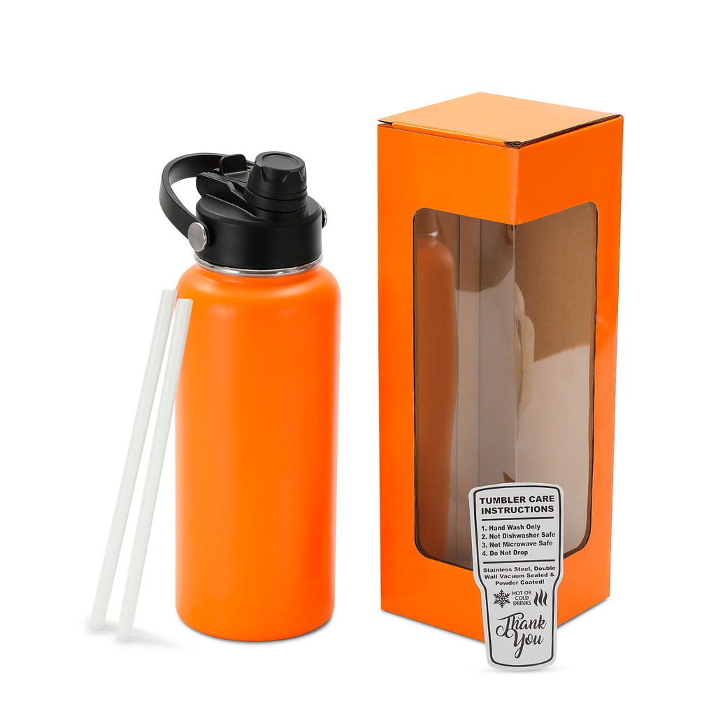 Orange 32 oz. insulated water bottle with sport lid and gift box