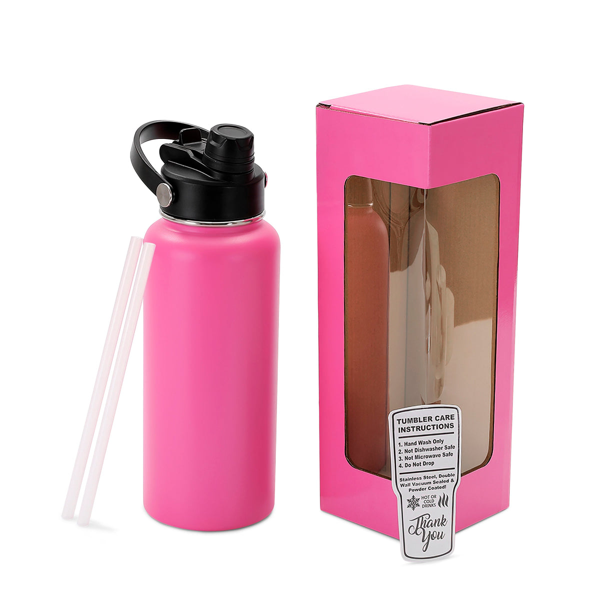Pink 32 oz. insulated water bottle with sport lid and gift box