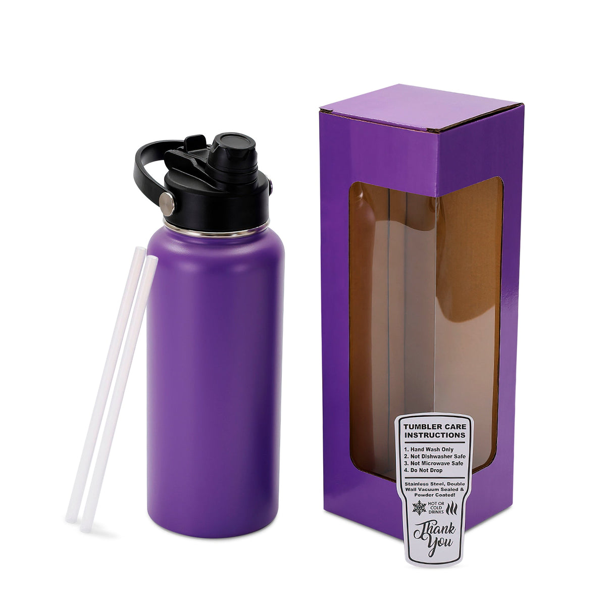 Purple 32 oz. insulated water bottle with sport lid and gift box