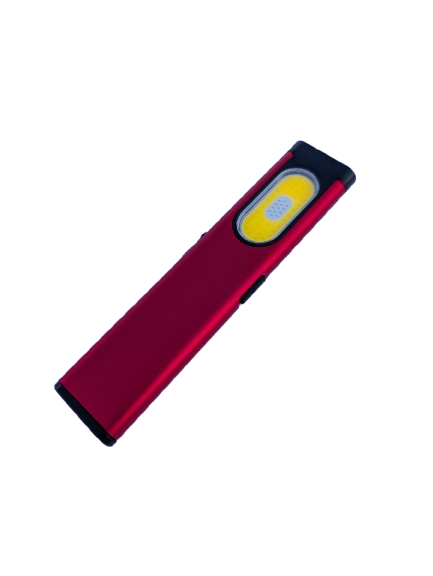 Red slim rechargeable aluminum flashlight with a pocket clip