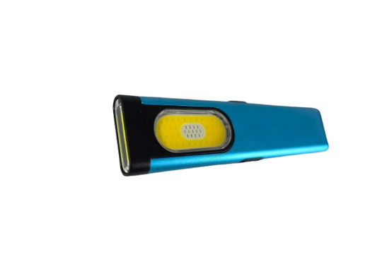 Blue slim rechargeable aluminum flashlight with a pocket clip