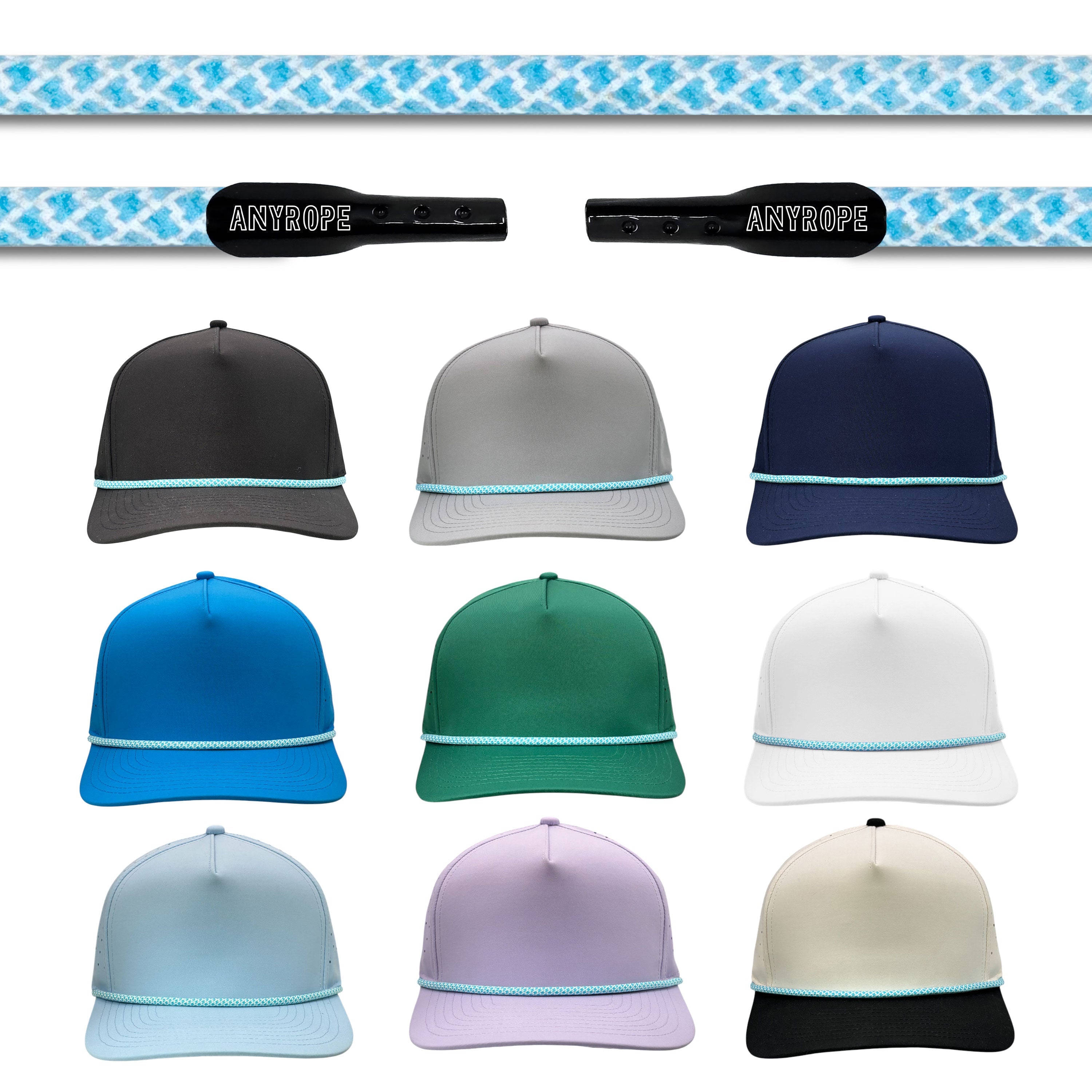 Baby Blue Hatch Anyrope interchangeable hat rope — braided snapback rope