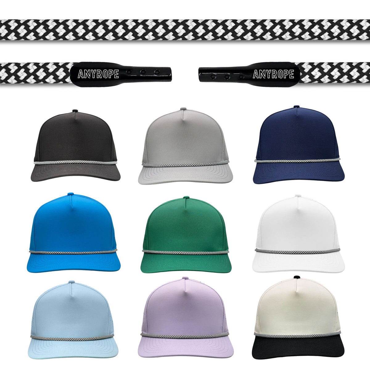 Black Hatch Anyrope interchangeable hat rope — braided snapback rope