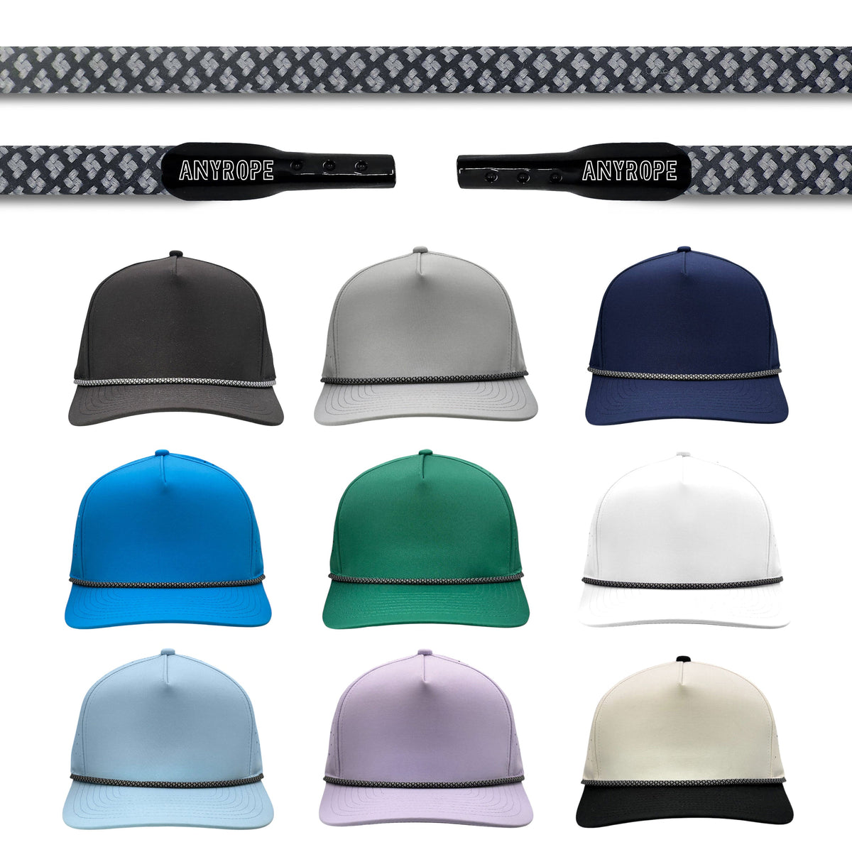 Black Concrete Hatch Anyrope interchangeable hat rope — braided snapback rope