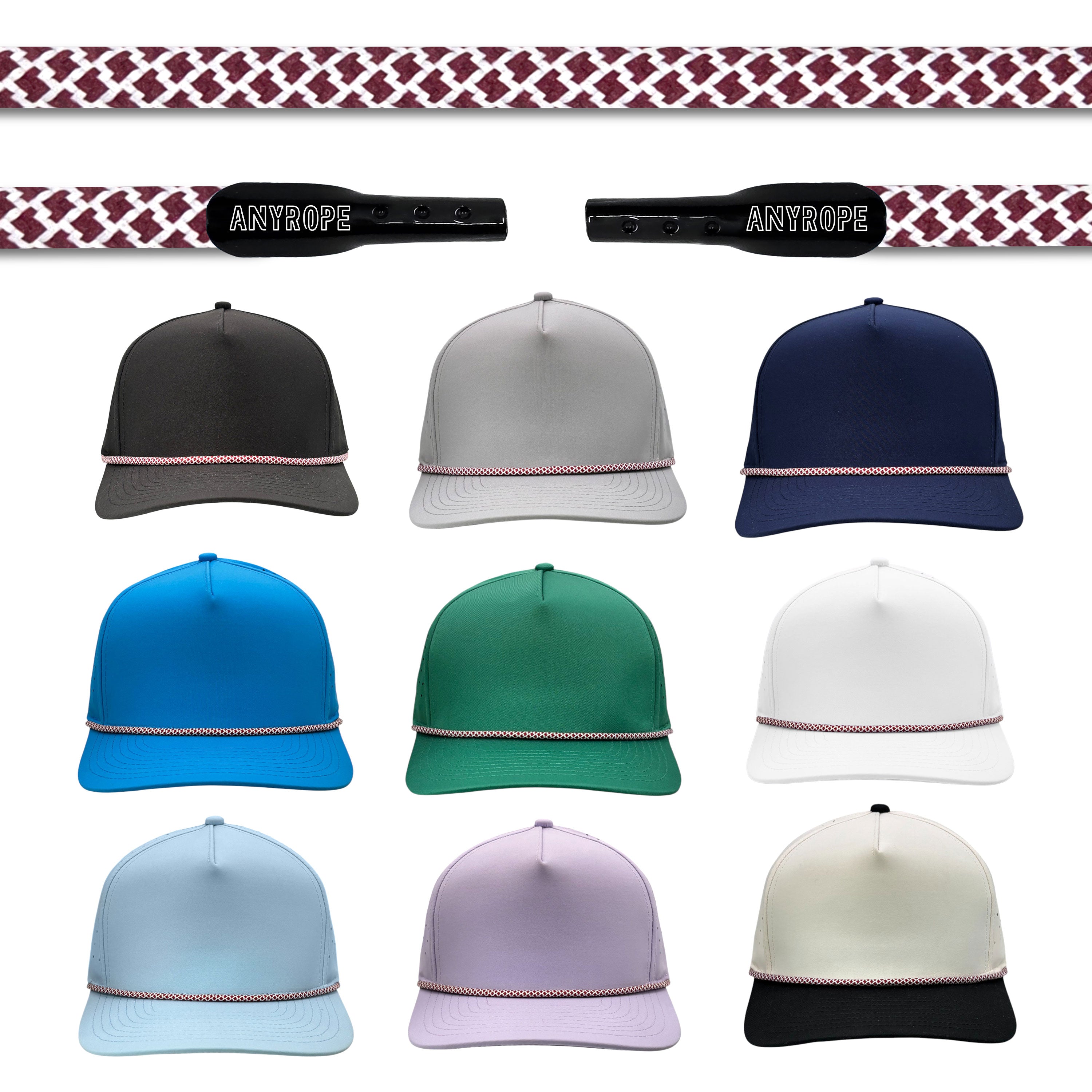 Maroon Hatch Anyrope interchangeable hat rope — braided snapback rope