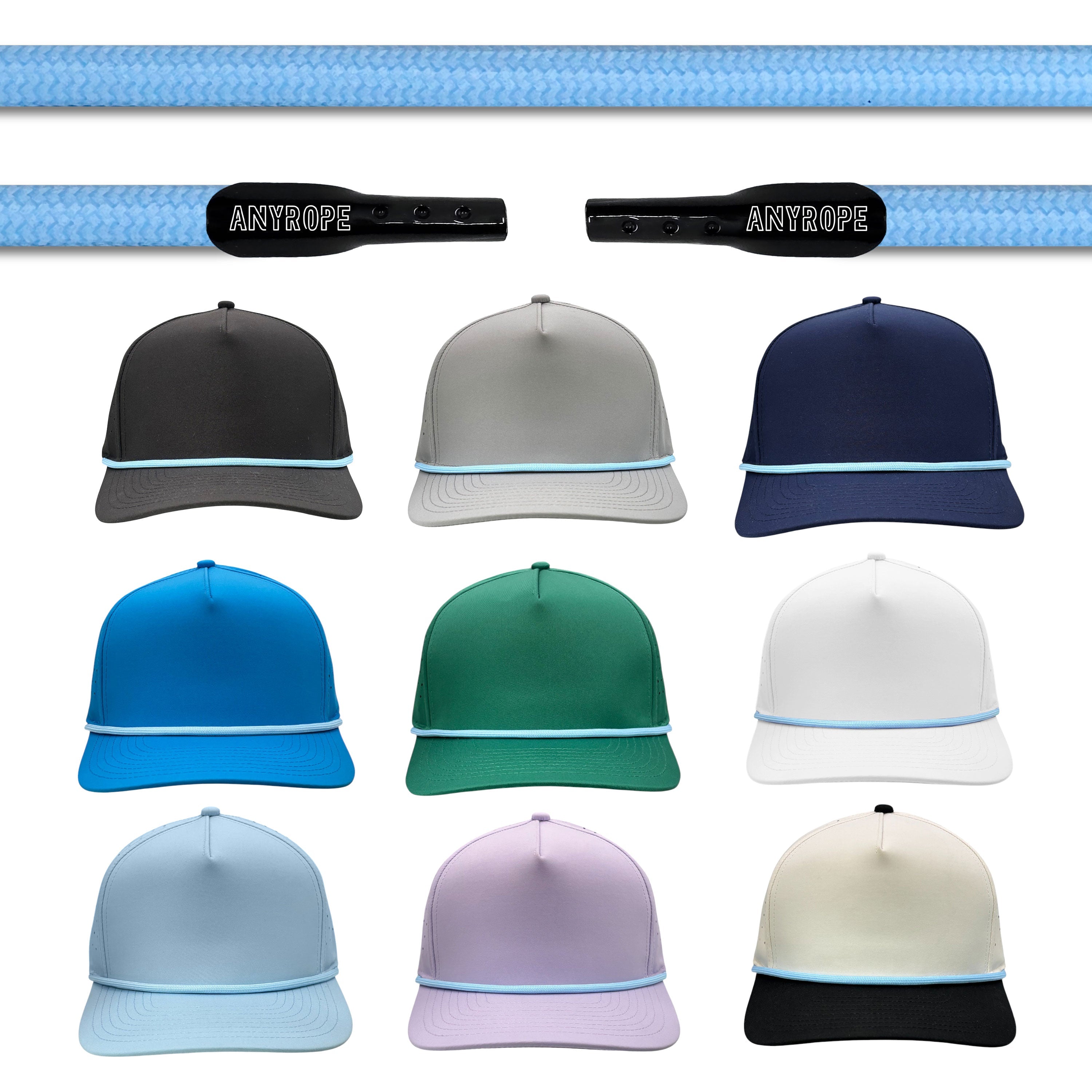 Baby Blue Anyrope interchangeable hat rope — braided snapback rope