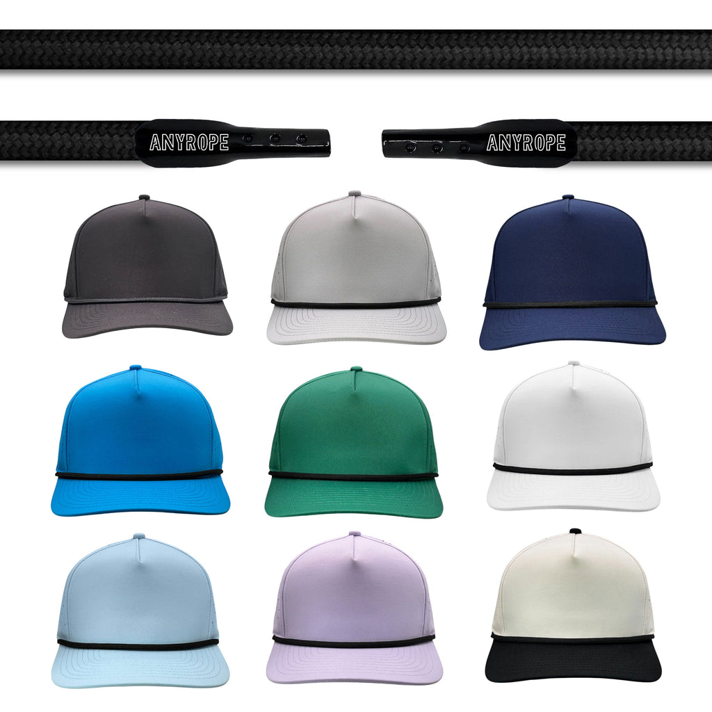 Black Anyrope interchangeable hat rope — braided snapback rope