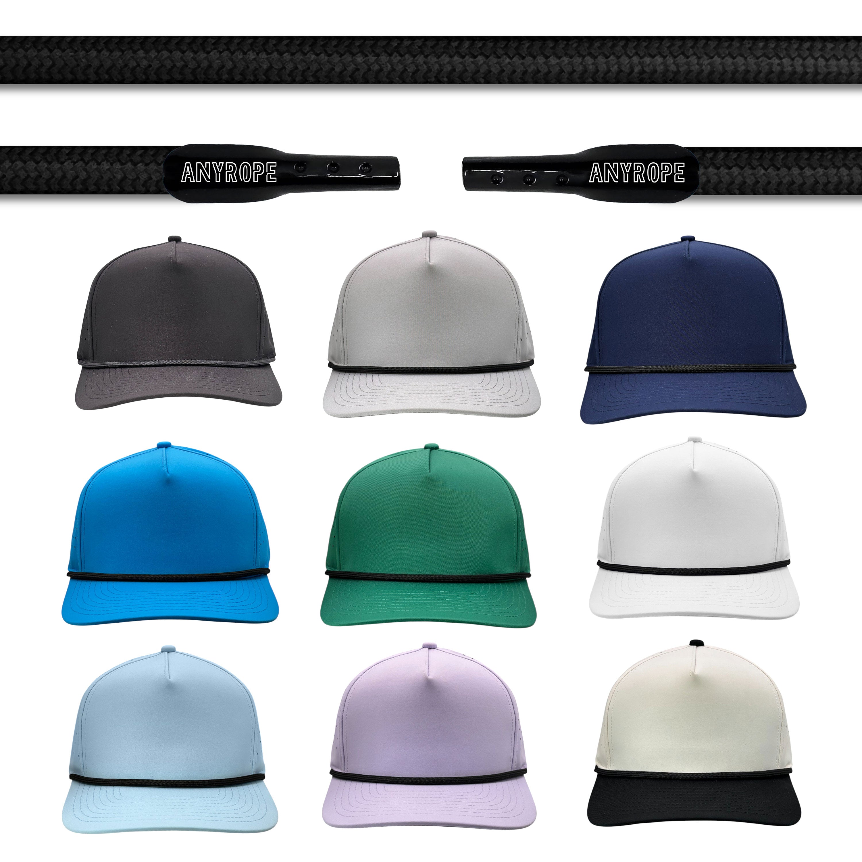 Black Anyrope interchangeable hat rope — braided snapback rope