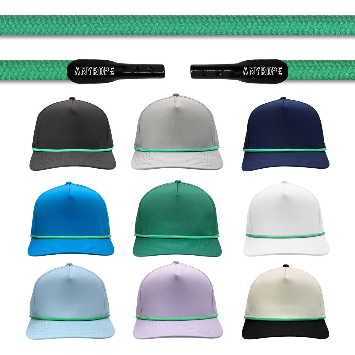Kelly Green Anyrope interchangeable hat rope — braided snapback rope