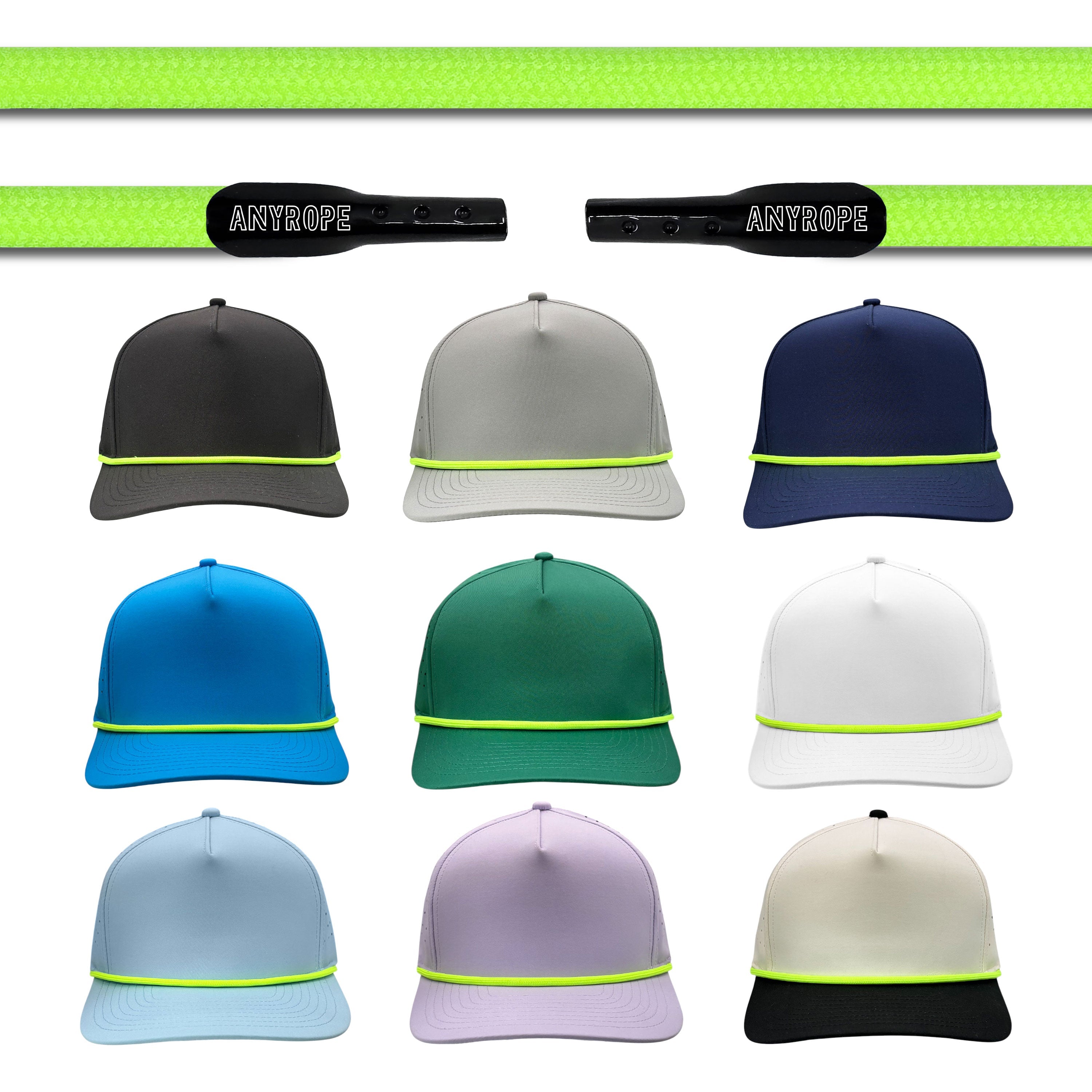 Lime Anyrope interchangeable hat rope — braided snapback rope